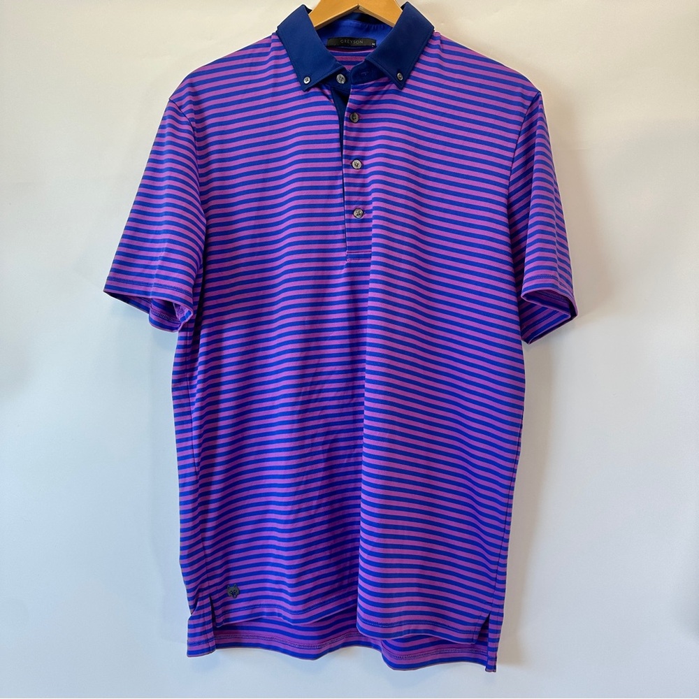 Greyson Golf Polo Mens M Striped Blue Purple Pink